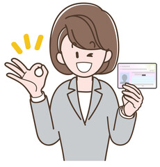 マイナンバーカードの説明をするスーツの女性