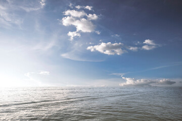 White clouds, sky and water background design