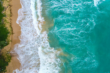 Coast background from top aerial view turquoise water background from top view.