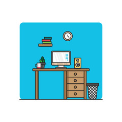 vector illustration computer set up for working interior room flat design concept 