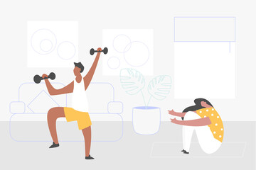 Fototapeta premium Online fitness at home. Sport exercising vector people