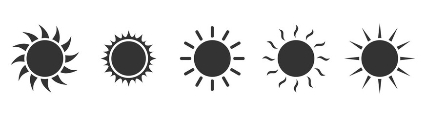 Black sun, vector icon set isolated on white background.