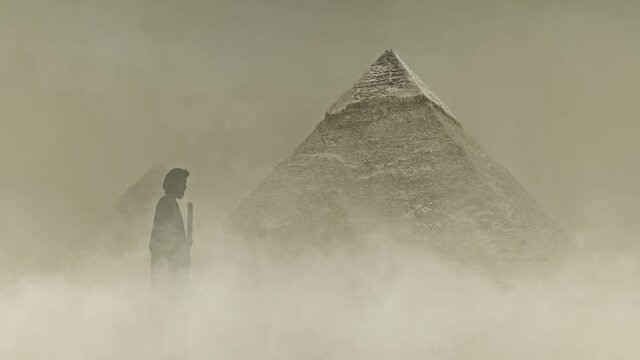 Moses and the Great Pyramid of Giza Under a Sandstorm