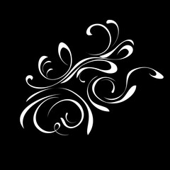 ornament 117-1. decorative abstract element with swirls in white lines on a black background