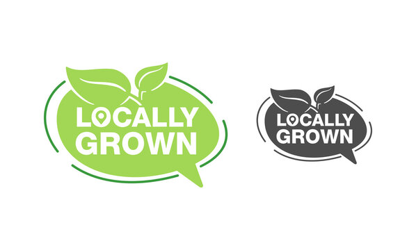 Locally grown emblem in pin form - eco-friendly emblem for packaging of regional farming fruits or vegetables - isolated vector pictogram