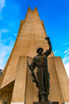 ALGIERS, ALGERIA - MARCH 12, 2018: Statue at the Martyrs' Memorial, Algiers, the capital and largest city of Algeria.