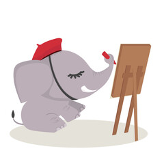 Cartoon elephant painting with brush