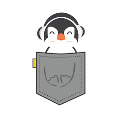 Penguin with ear muffs vector in the pocket Flat Style Design