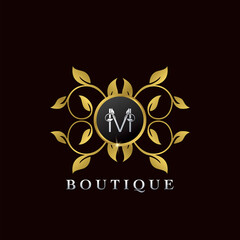 Golden M Letter Luxury Frame Boutique Initial Logo Icon, Elegance logo letter design template