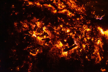 Fototapeta na wymiar burning ashes texture from above
