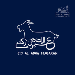Line art design goat and arabian lettering eid al adha vector illustration
