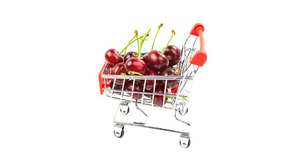 Cherry in a trolley on a white background