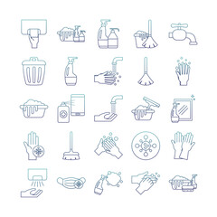 Cleaning service degraded line style icon set vector design