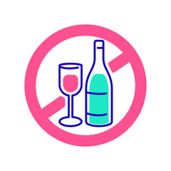 Non alcohol, sober line color icon. Beverage intolerance. Isolated vector element. Outline pictogram for web page, mobile app, promo.