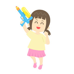 水鉄砲で遊ぶ少女のイラスト