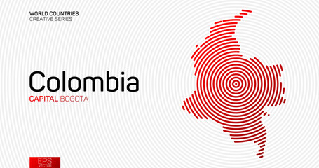 Abstract map of Colombia with red circle lines