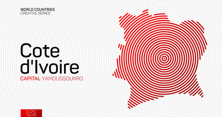 Abstract map of Cote d'Ivoire with red circle lines © igor