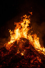 Big bonfire burning in the night