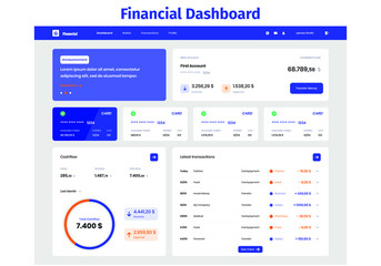 Fototapeta na wymiar Financial Dashboard UI Kit. Suitable for money, wallet, finance and bank purpose