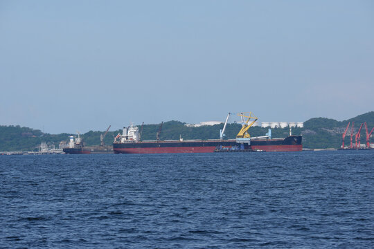 Side view of the oil tanker in the sea