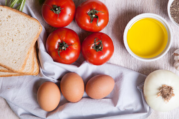 Set of ingredients for cooking breakfast top view