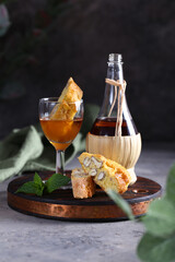 biscotti cookies and sweet dessert wine