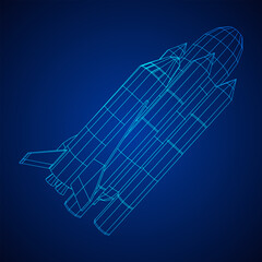 Space ship shuttle. Wireframe low poly mesh vector illustration.