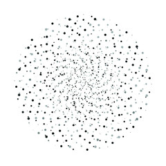 Distress halftone vortexes texture, round shape, random dots texture, spiral dotted pattern 