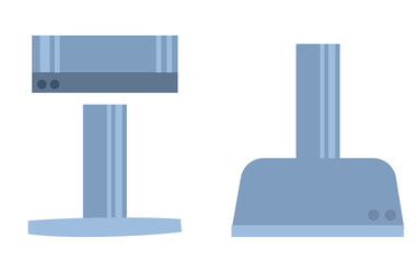 Obraz premium Set of cooker Hoods isolated on a white background. Front view of the chimney hoods. A collection of vector drawings in a simple flat style. Equipment for the kitchen.