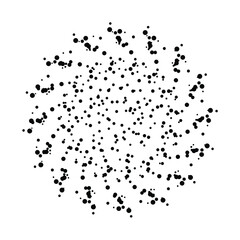 Round frame of halftone dots isolated on white. Halftone dots pattern in the circle. Screen printing chaotic pattern. Abstract vortex. Circular pop art pattern. Abstract whirligig. Distress texture.