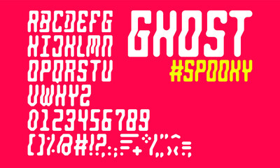 Custom made rounded sans serif font family alphabet called Spooky Ghost with wavy, dimensional details, round edges, and strong, bold character presence.