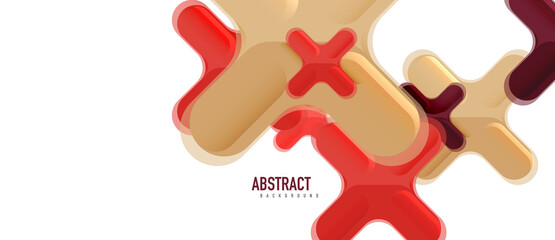 Glossy multicolored plastic style cross composition, x shape design, techno geometric modern abstract background. Trendy abstract layout template