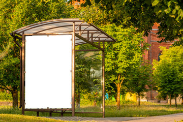 Blank white mockup of bus stop vertical billboard