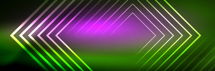 Shiny neon glowing techno lines, hi-tech futuristic abstract background template with square shapes