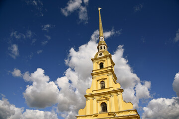 Peter and Pauls cathedral at Peter and Pauls fortress. Saint-Petersburg, Russia. Color photo.