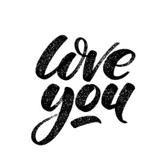 Valentines Day creative artistic hand drawn card. Vector illustration. Love you words written by hand.