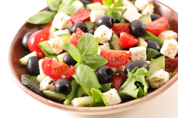 vegetable salad with feta, cucumber, tomato and olive