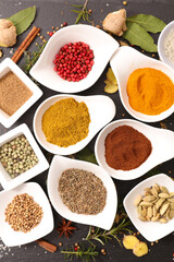 assorted of spices and herbs- top view
