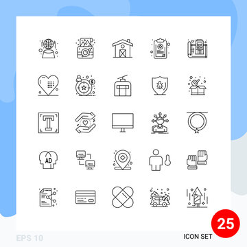 Stock Vector Icon Pack Of 25 Line Signs And Symbols For Blue Print, Medical, Photograph, List, Chart