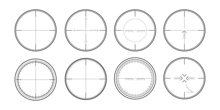 Sniper rifle scope. Weapon aim. Set of targets and destination. Focus icons. Vector illustration