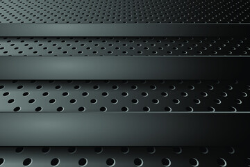 Vector technology background. Black perforated background surface and textured shapes. EPS10