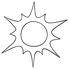 The sun. Vector illustration. Outline on an isolated white background. Heavenly luminary. Doodle style. Sketch. Ultra-violet rays. Weather forecast. The mood to travel. Idea for web design. Day star. 