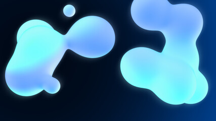 Abstract liquid 3d background. Bright blue gradient colored spheres. Water drops