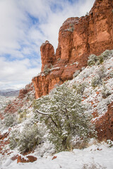 The red rocks near Sedona, Arizona afer a light snow fall.