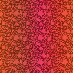 Seamless pattern of randomly chaotic wavy shapes in orange and red hues with gradient, hand drawing illustration