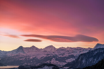 Sunrise in the Swiss alps, Switzerland, Gantrisch