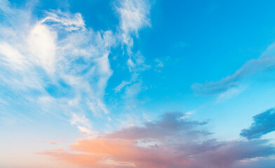 Naklejka na ściany i meble Beautiful sunrise, with colorful clouds on the sky. Nature sky backgrounds.