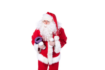 Fitness and healthy lifestyle. Funny Santa Claus.