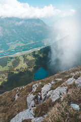 Mountain lake seen from a peak above it, Axalp, Switzerland