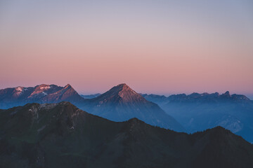 Mountain panorama during blue hour, Switzerland, alps, 